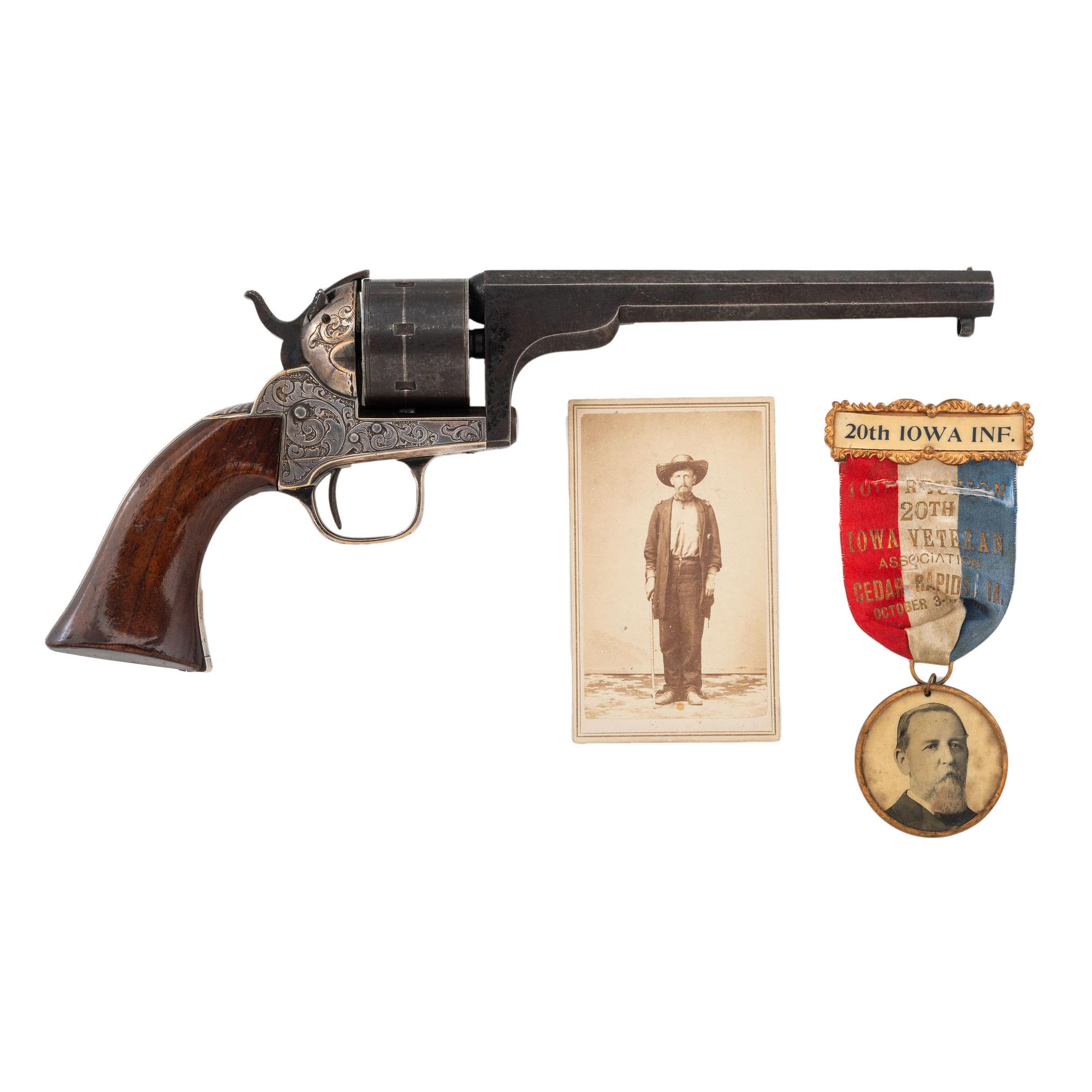 Moore 7-Shot Revolver Inscribed to Lt. Col. J.B. Leake - POW - with CDV and GAR Badge