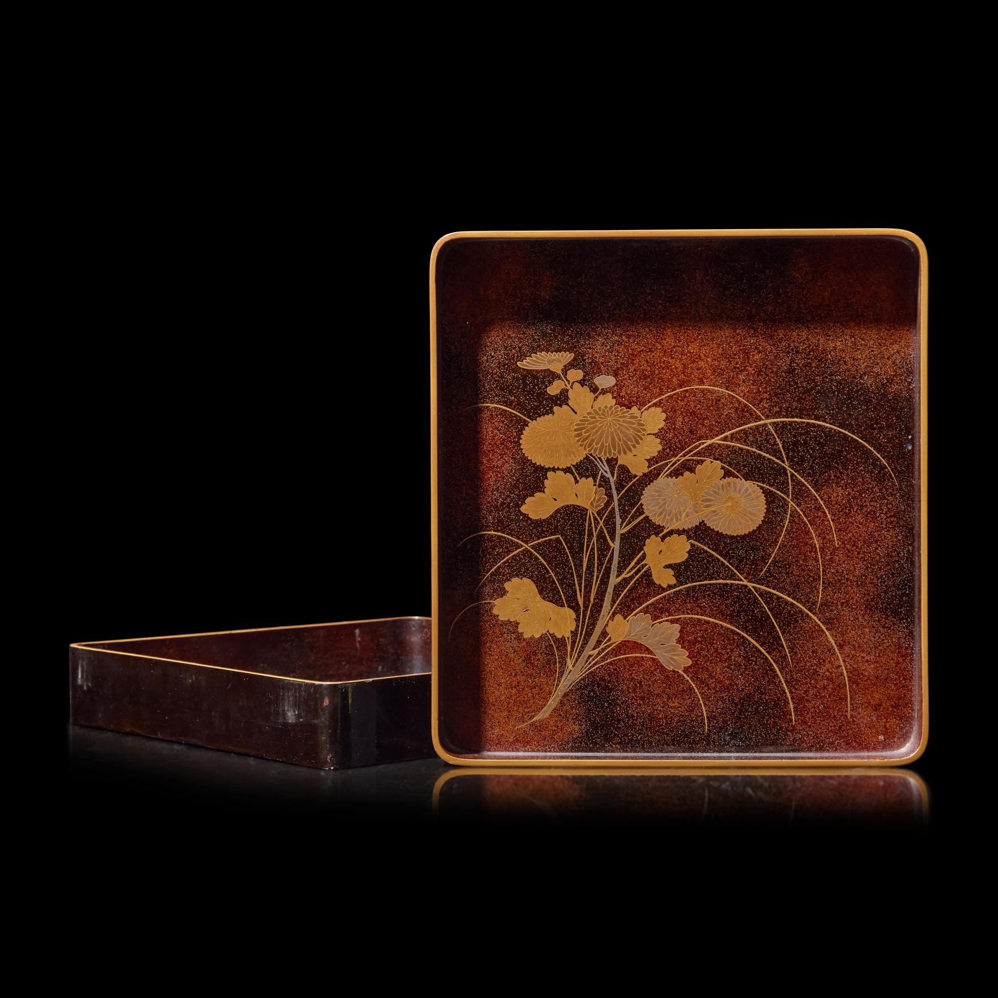 A Japanese Gilt-Decorated Lacquer "Prunus and Pine" Stationery Box, Late Edo to Meiji Period