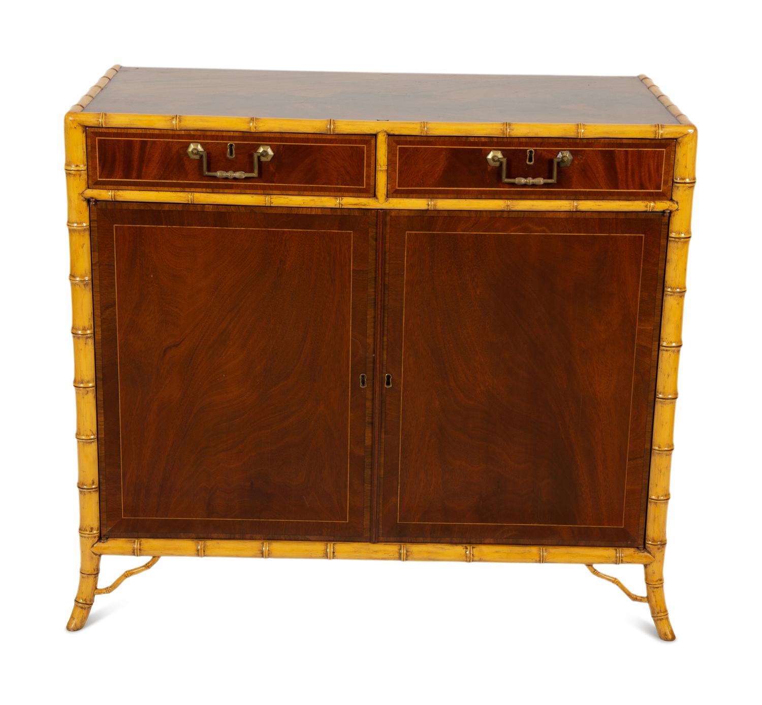 A Faux Bamboo and Mahogany Side Cabinet