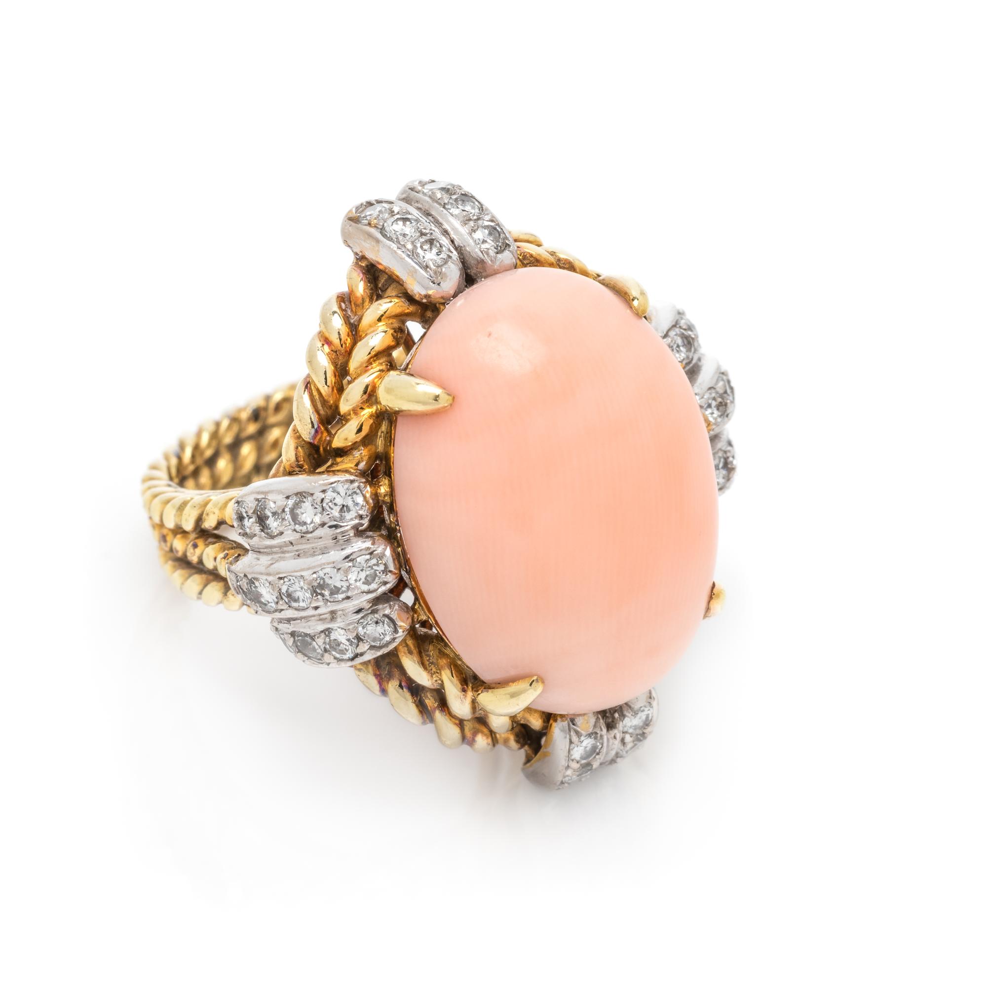 ANGEL SKIN CORAL AND DIAMOND RING