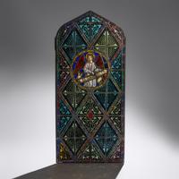 Window with Gothic-arch and painted St. Matthew