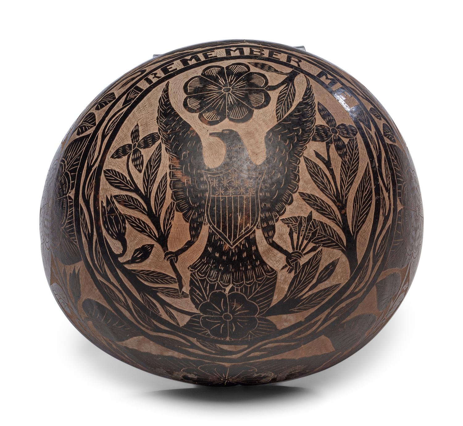 A Carved Gourd Bowl With Patriotic Motifs