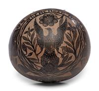A Carved Gourd Bowl With Patriotic Motifs