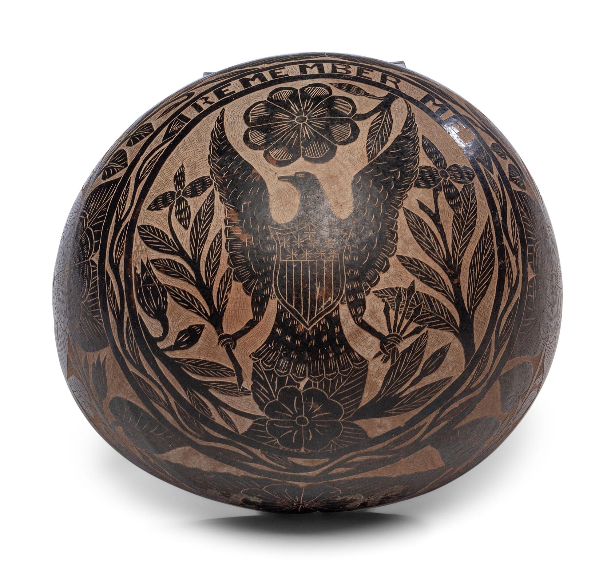 A Carved Gourd Bowl With Patriotic Motifs