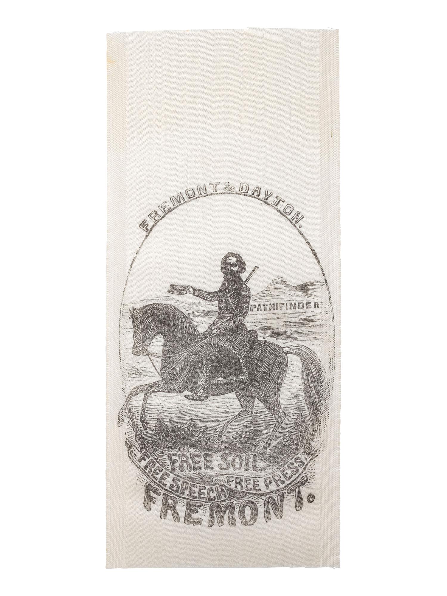 [POLITICS]. Silk campaign ribbon promoting Fremont & Dayton. Ca 1856.