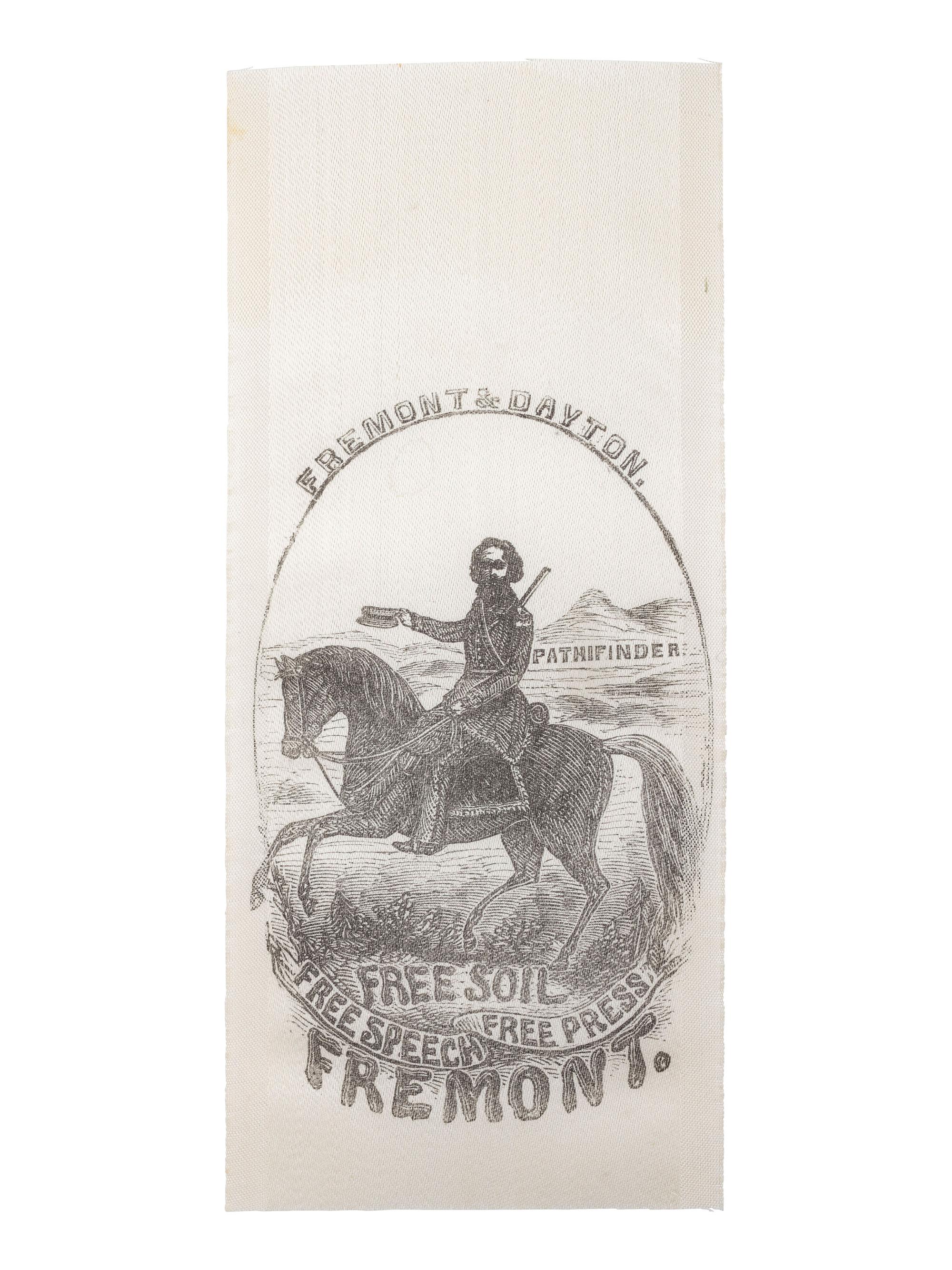 [POLITICS]. Silk campaign ribbon promoting Fremont & Dayton. Ca 1856.