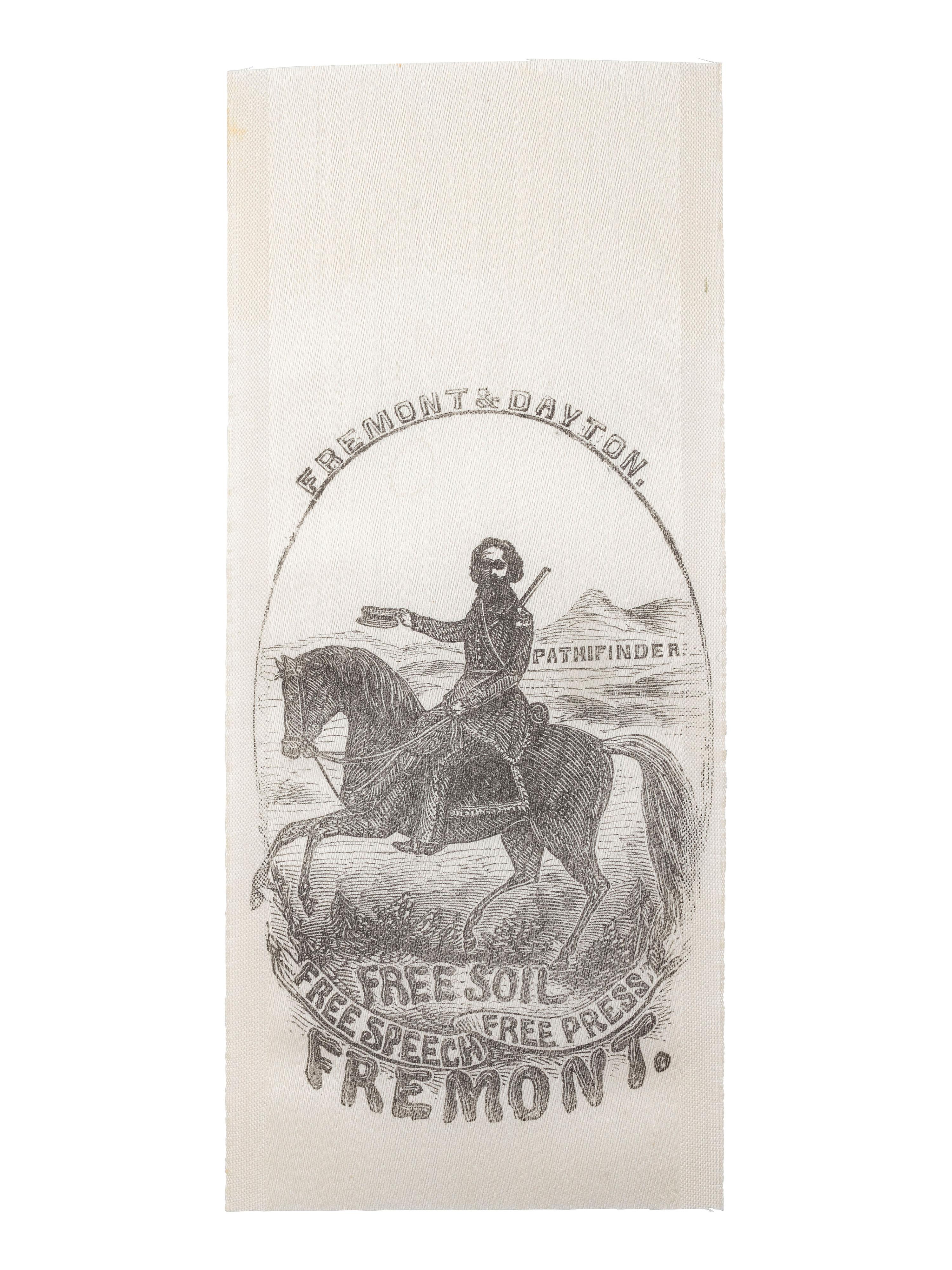 [POLITICS]. Silk campaign ribbon promoting Fremont & Dayton. Ca 1856.