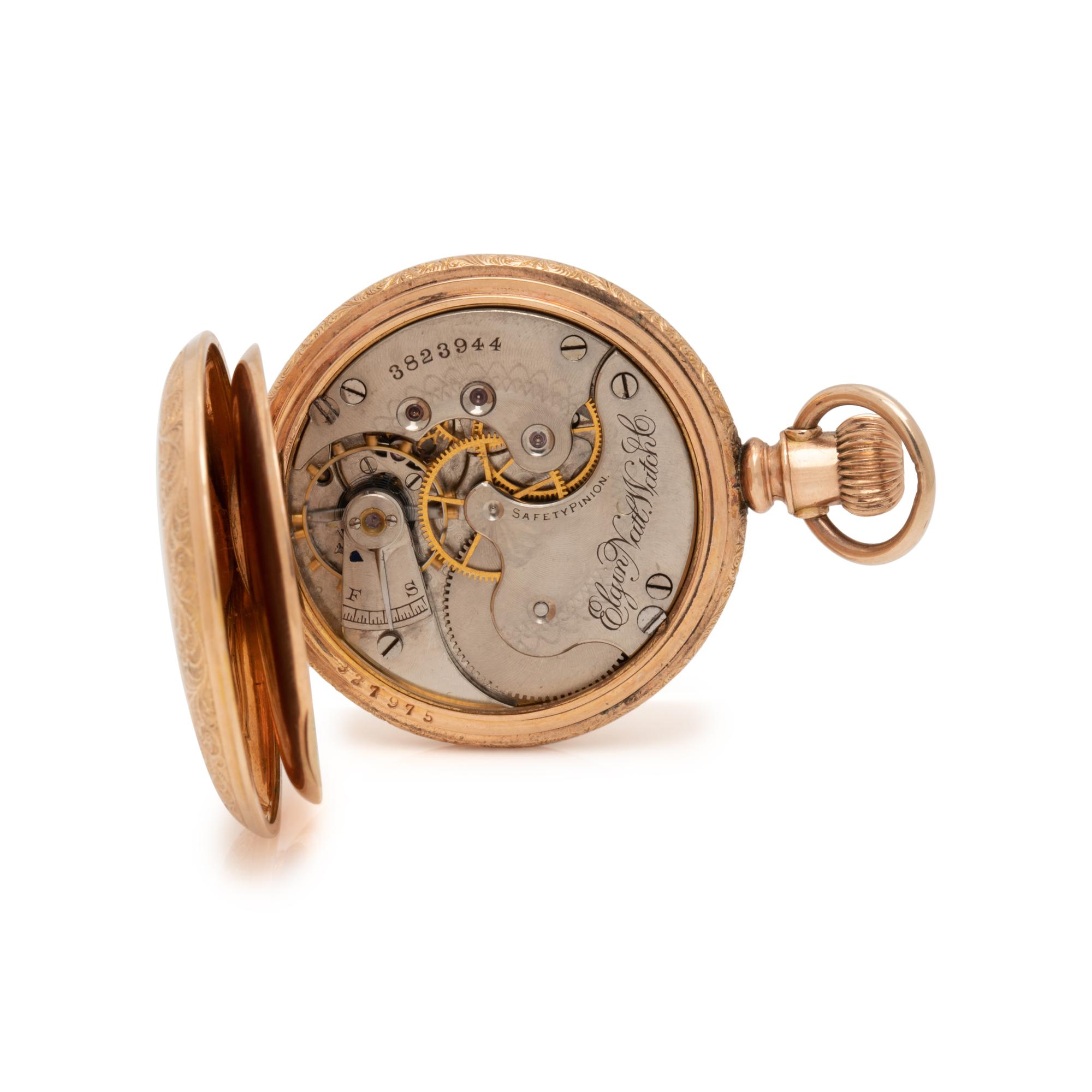 ELGIN, PINK GOLD HUNTER CASE POCKET WATCH