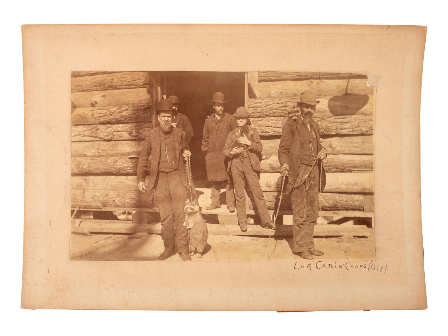 [HARRISON, Benjamin]. Albumen group portraits of Benjamin Harrison supporters posed with log cabins.