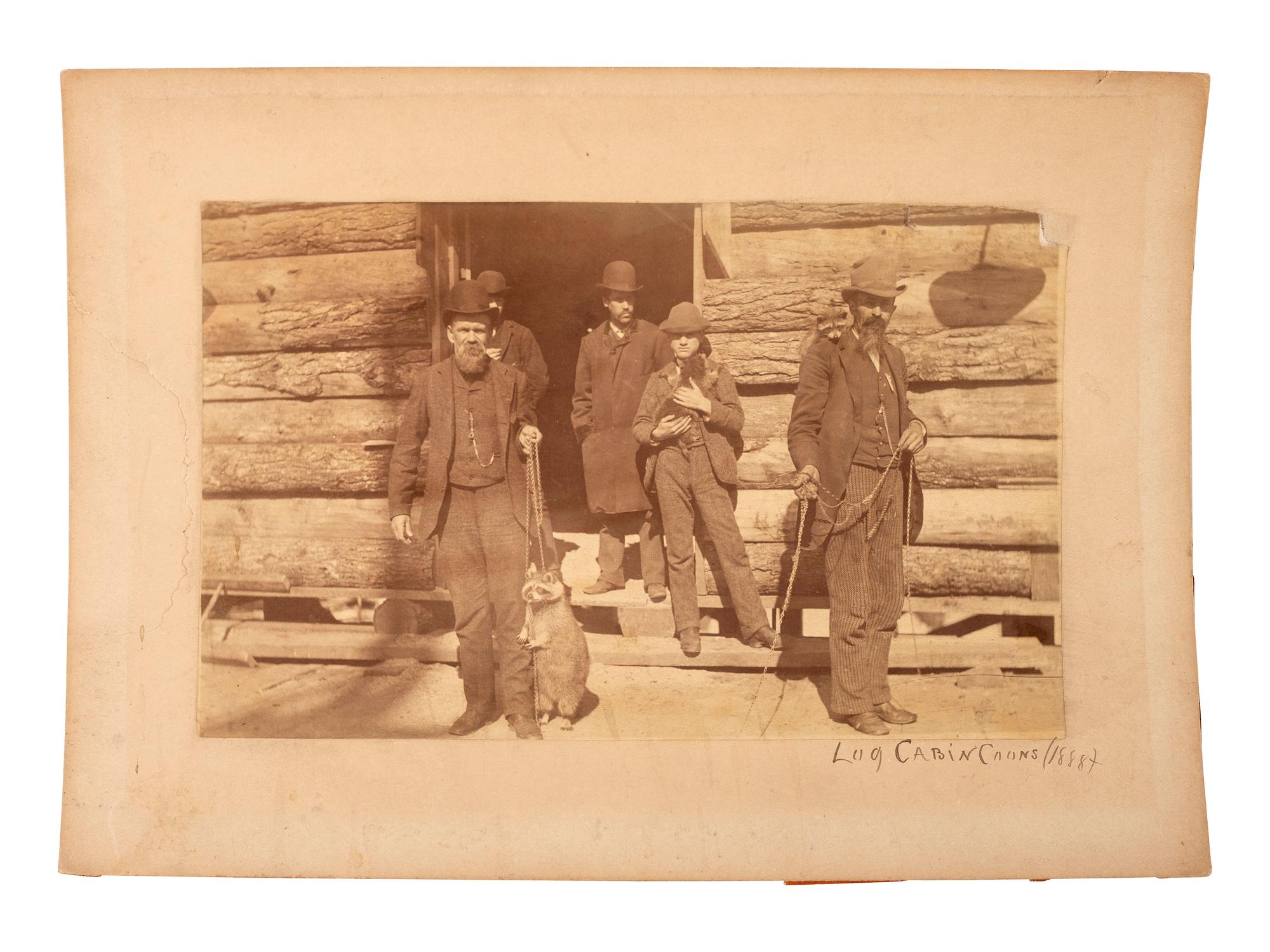 [HARRISON, Benjamin]. Albumen group portraits of Benjamin Harrison supporters posed with log cabins.