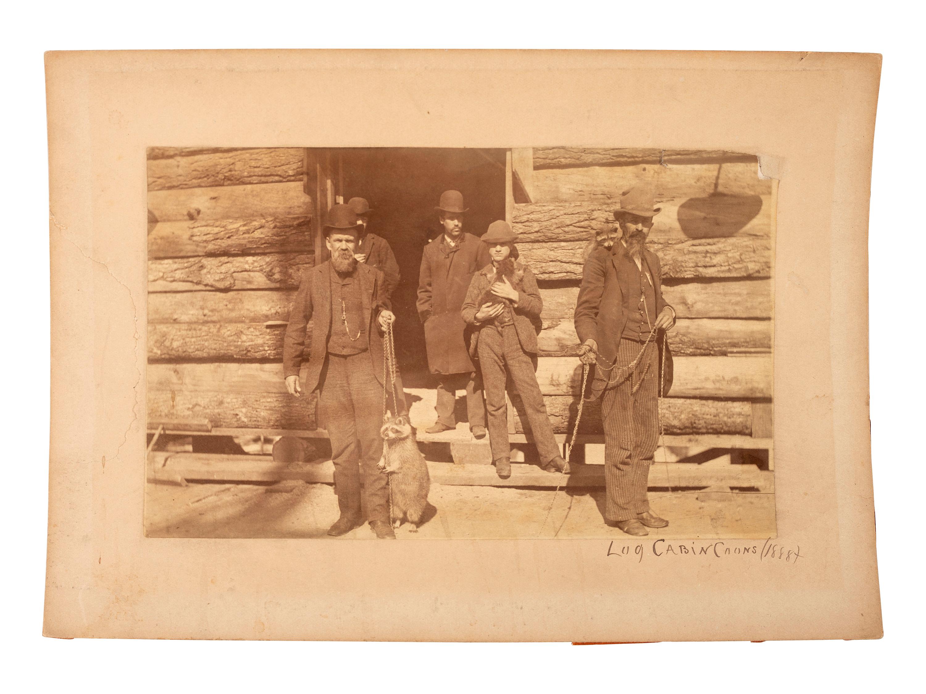 [HARRISON, Benjamin]. Albumen group portraits of Benjamin Harrison supporters posed with log cabins.