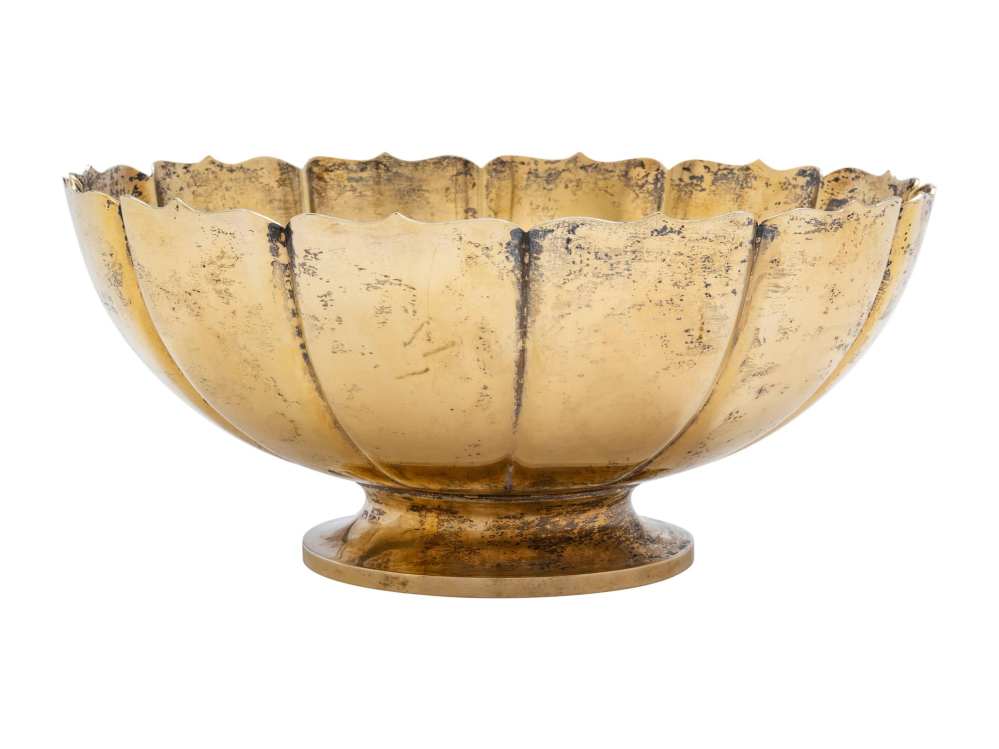 A Silver Gilt Dublin Pattern Footed Centerpiece Bowl