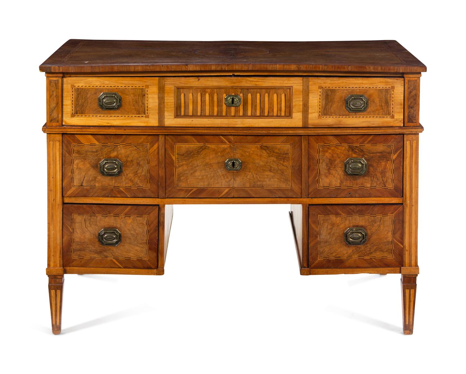 A Louis XVI Walnut and Fruitwood Marquetry Metamorphic Secretary Desk
