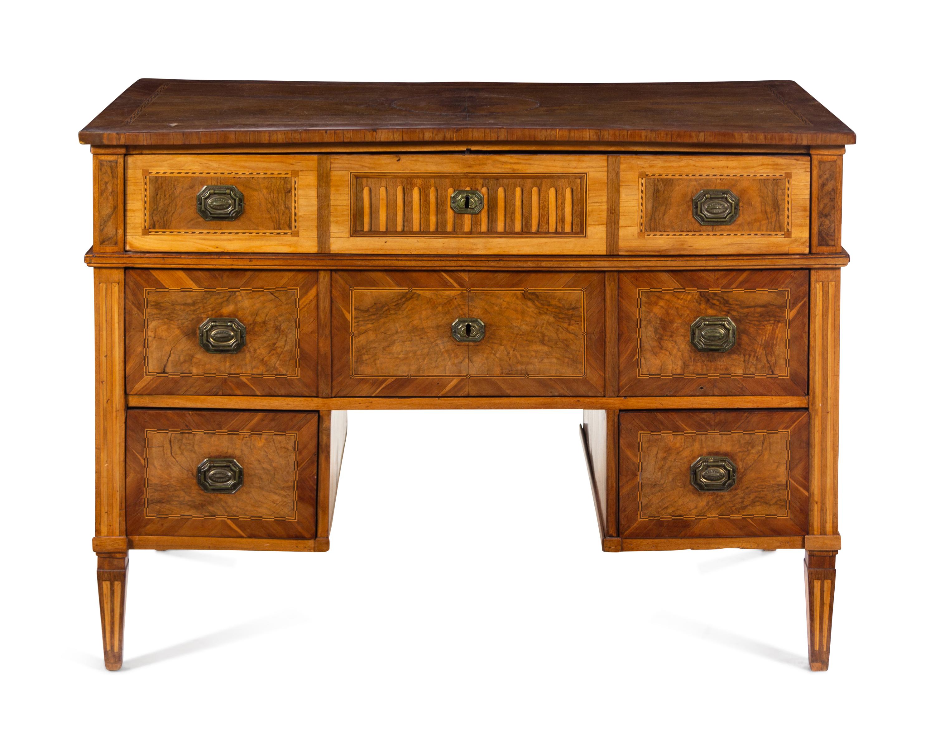 A Louis XVI Walnut and Fruitwood Marquetry Metamorphic Secretary Desk