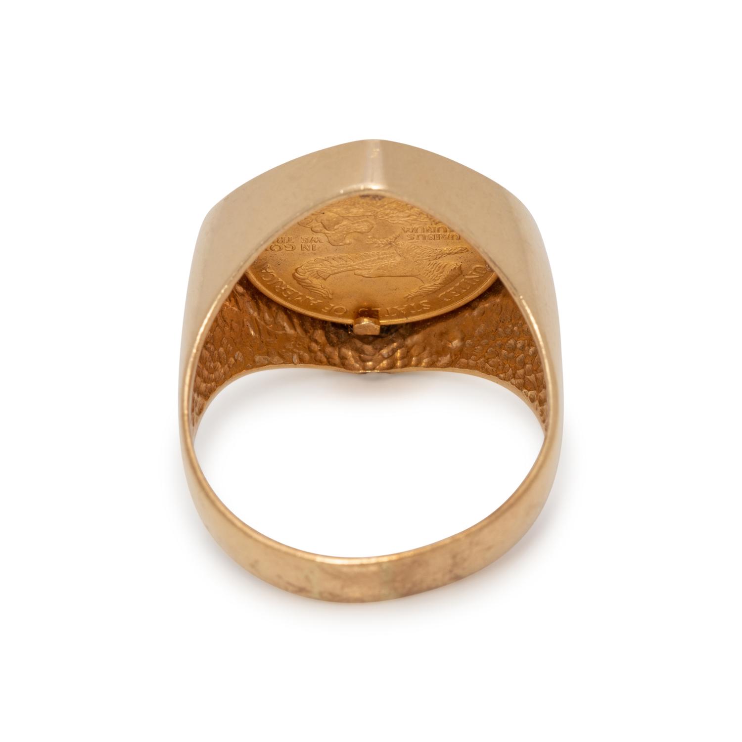 YELLOW GOLD, COIN AND DIAMOND RING