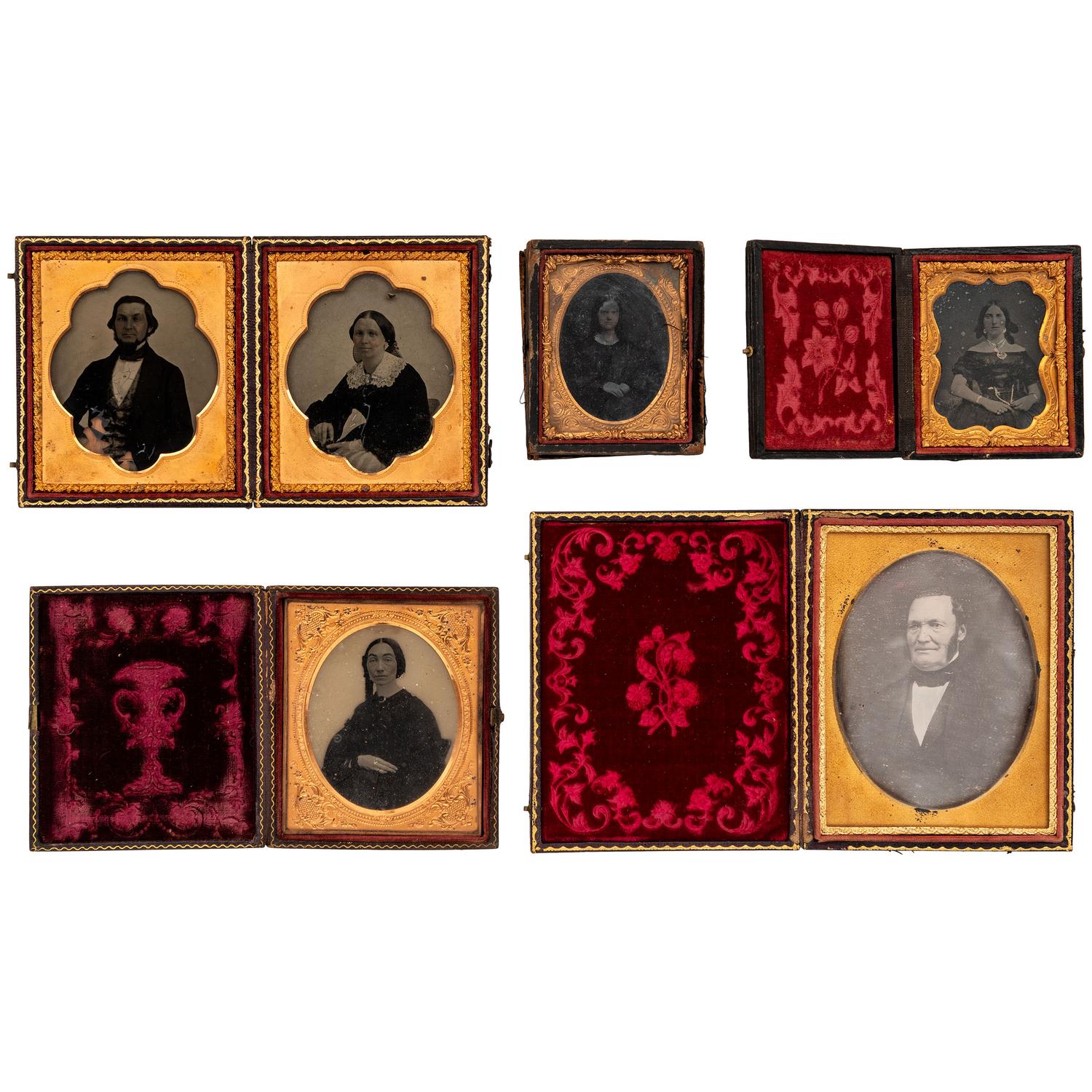 [EARLY PHOTOGRAPHY - PORTRAITURE]. A group of 19 cased images featuring men, women, and children, including: