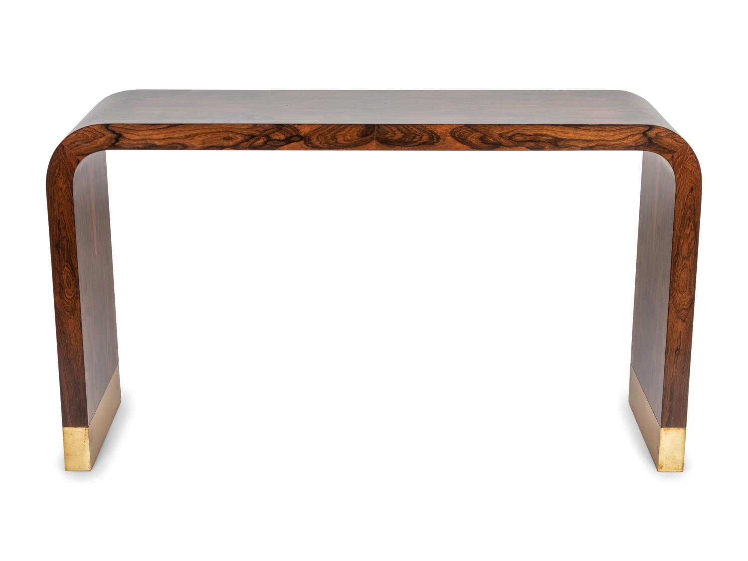 A Contemporary Rosewood and Brass Console Table