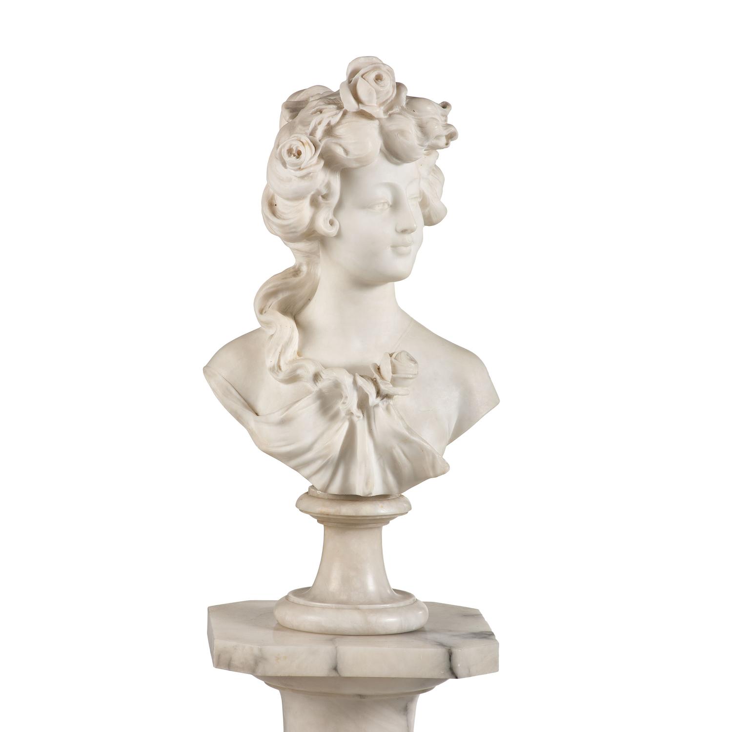 An Italian Marble Bust Attributed to Adolfo Cipriani with an Associated Marble Pedestal