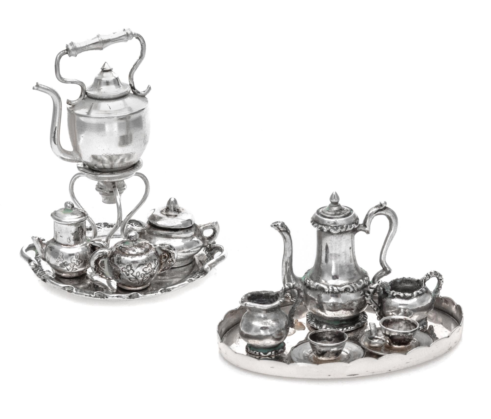 A Collection of Silver Tea and Coffee Articles, Various Makers, comprising a three-piece service of baluster form having C-scroll decor