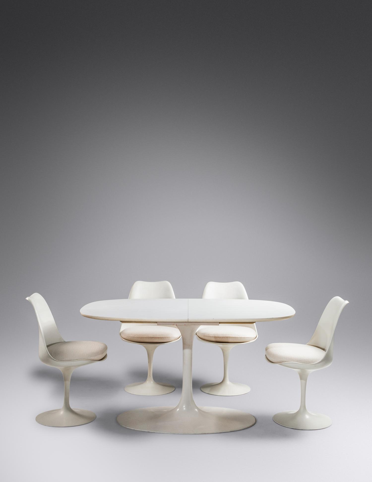 Four Tulip Dining Chairs Knoll, USA with associated Maurice Burke for Arkana Dining Table
