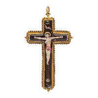 RENAISSANCE, YELLOW GOLD AND ENAMEL CROSS PENDANT
