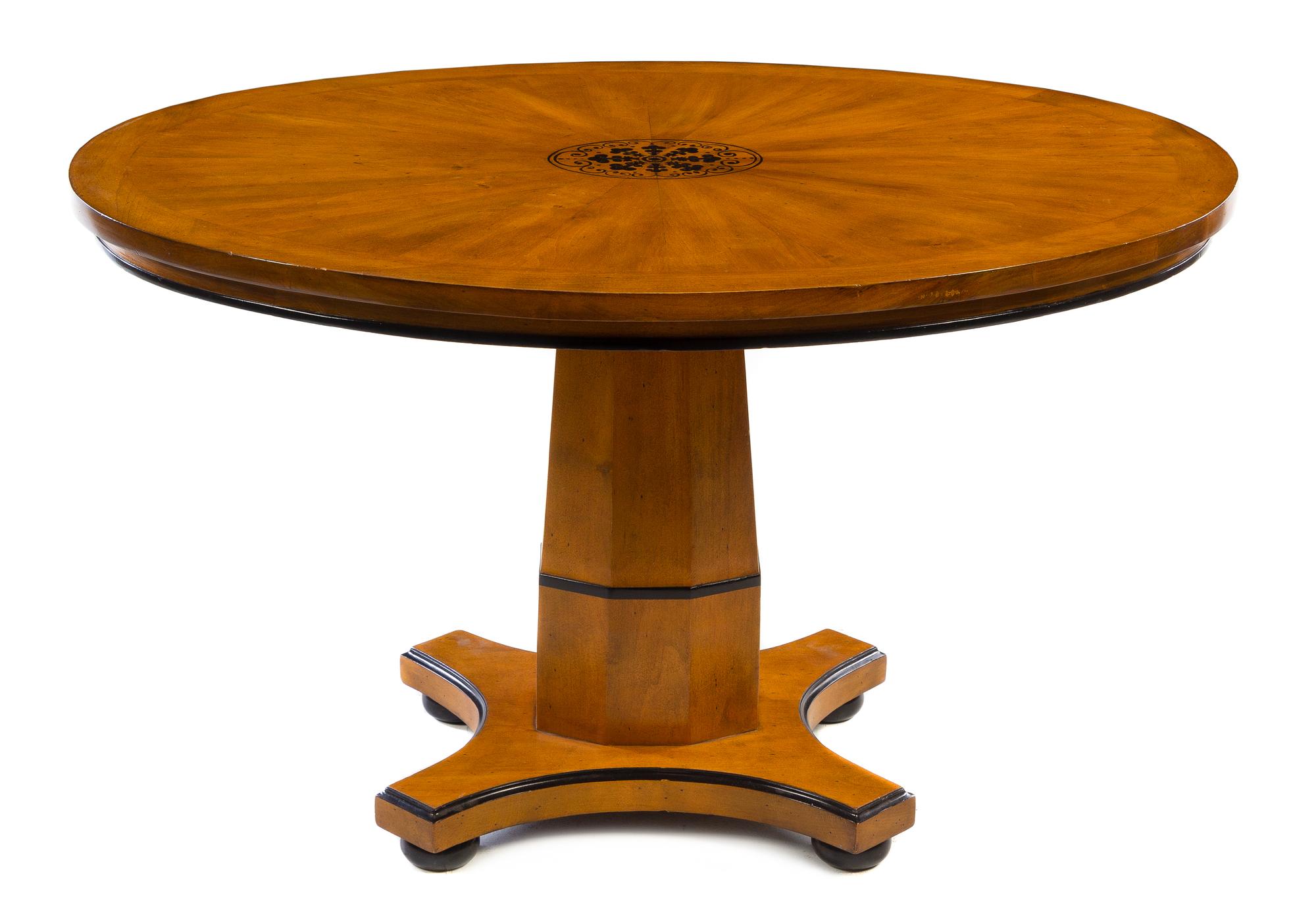 A Biedermeier Style Parcel Ebonized Center Table Height 29 x width 47 1/2 x depth 36 inches. — 20TH CENTURY