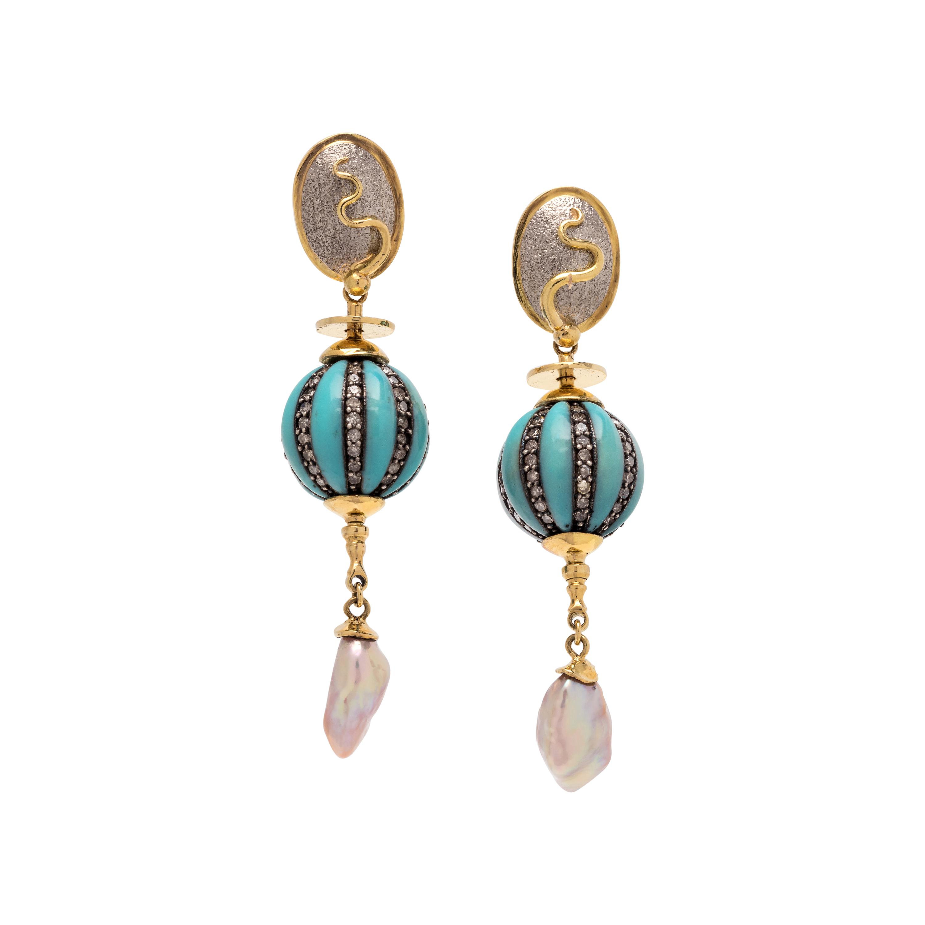 RICHARD KIMBALL, ENAMEL, DIAMOND AND PEARL EARRINGS
