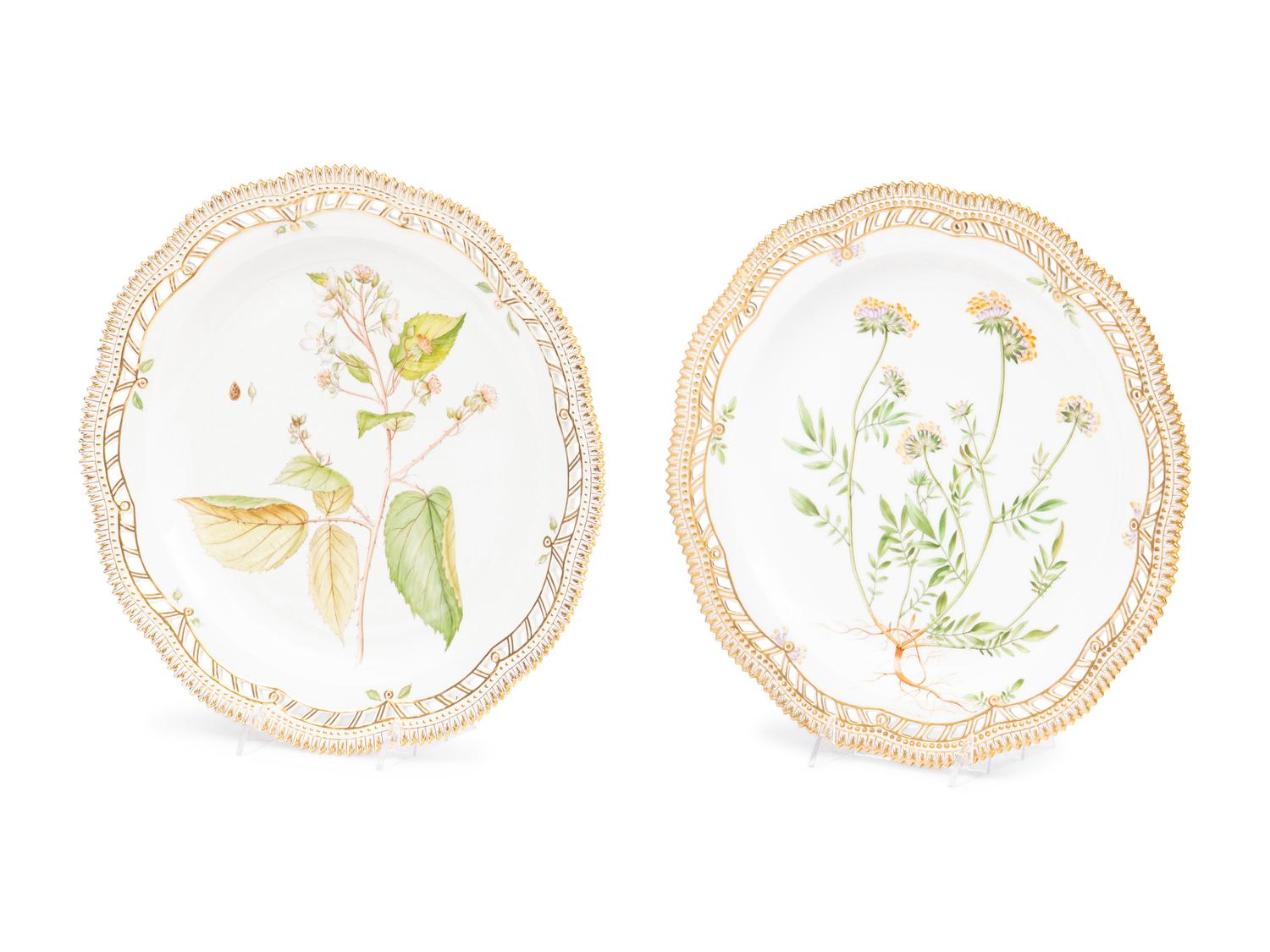 A Pair of Royal Copenhagen Flora Danica Reticulated Porcelain Platters