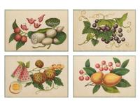 Four Chinese Watercolor and Gouache Pith Paintings of Exotic Fruit
