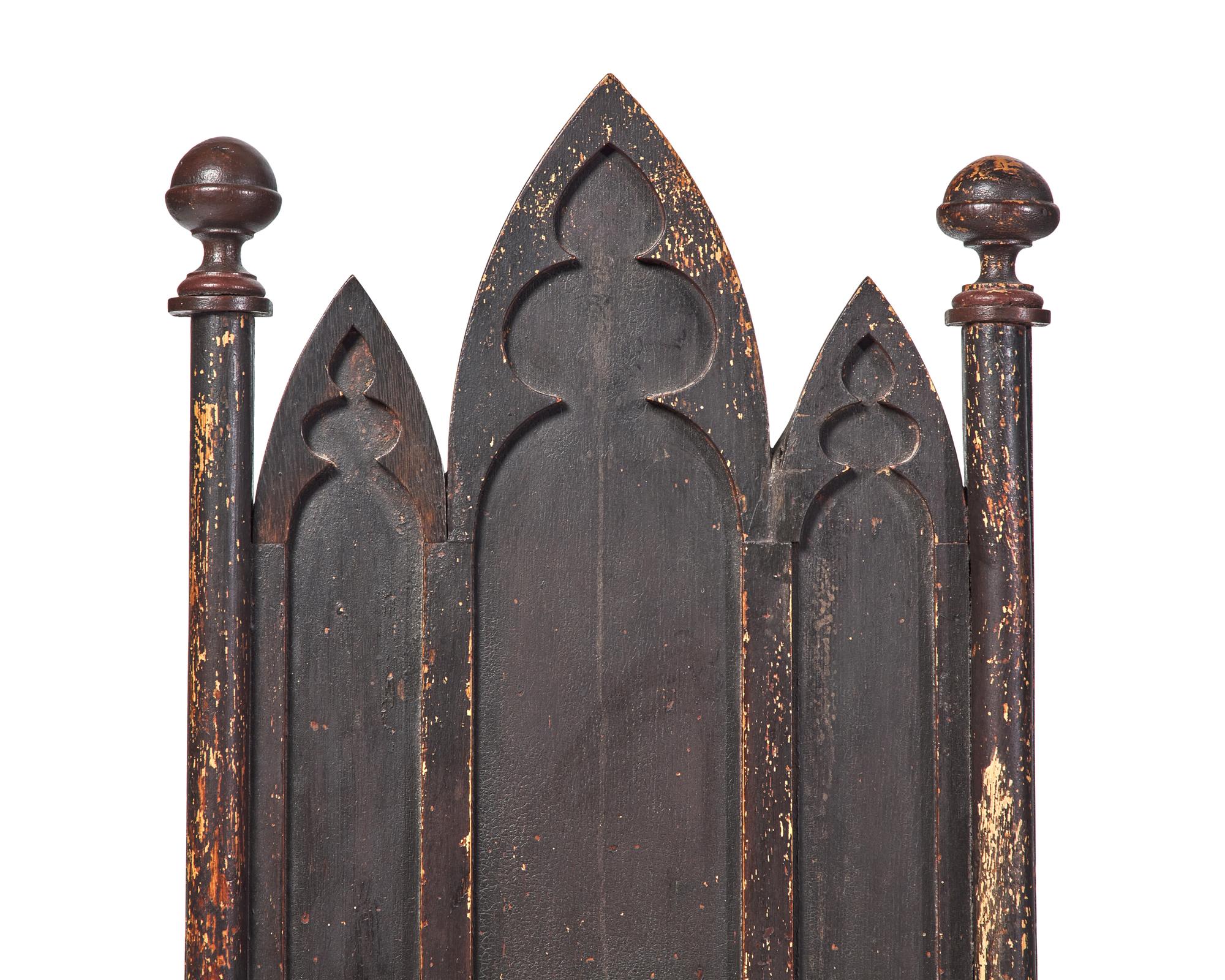 A Pair Of Painted Gothic Revival Carved Oak Armchairs