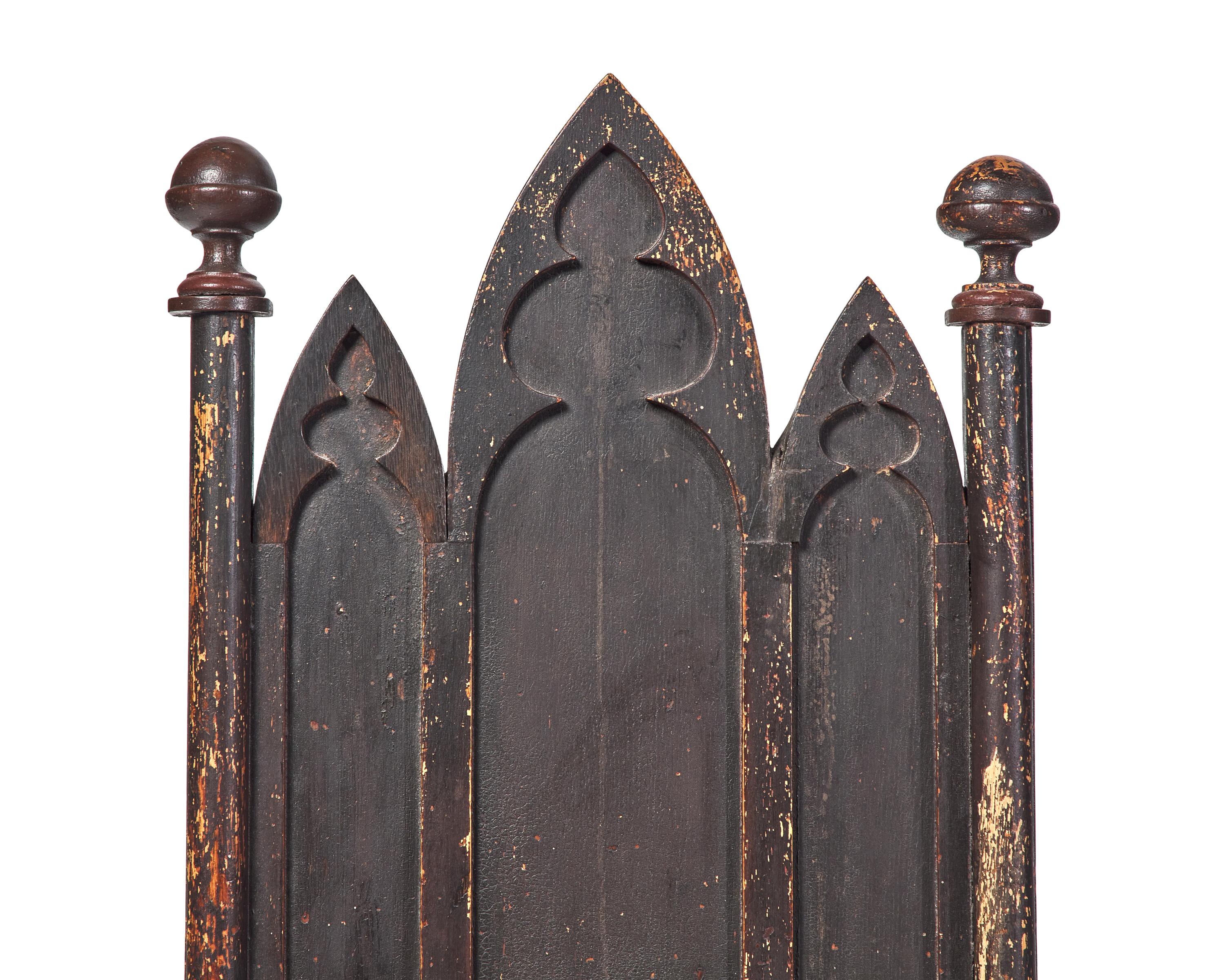 A Pair Of Painted Gothic Revival Carved Oak Armchairs