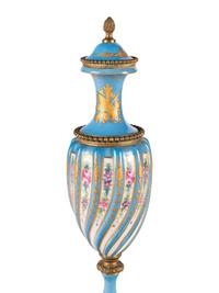A Sevres Style Gilt Metal Mounted Porcelain Covered Urn