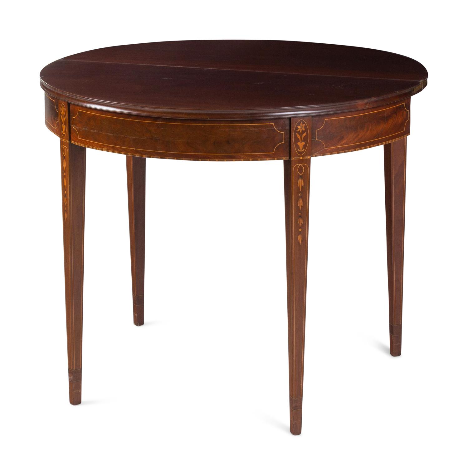 A Federal Shell and Bell-Flower Inlaid and Carved Mahogany Card Table