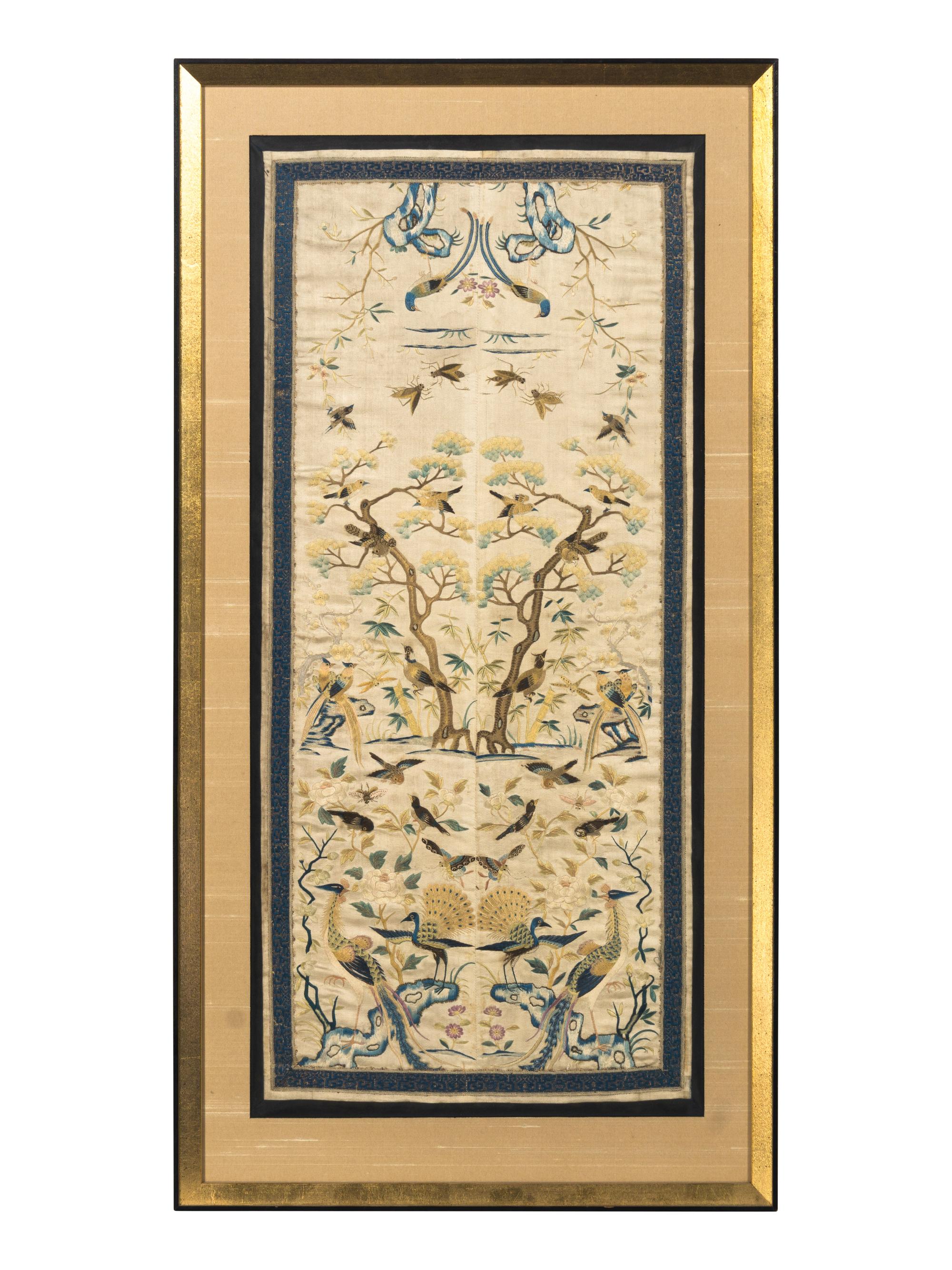 Three Chinese Embroidered Silk Panels