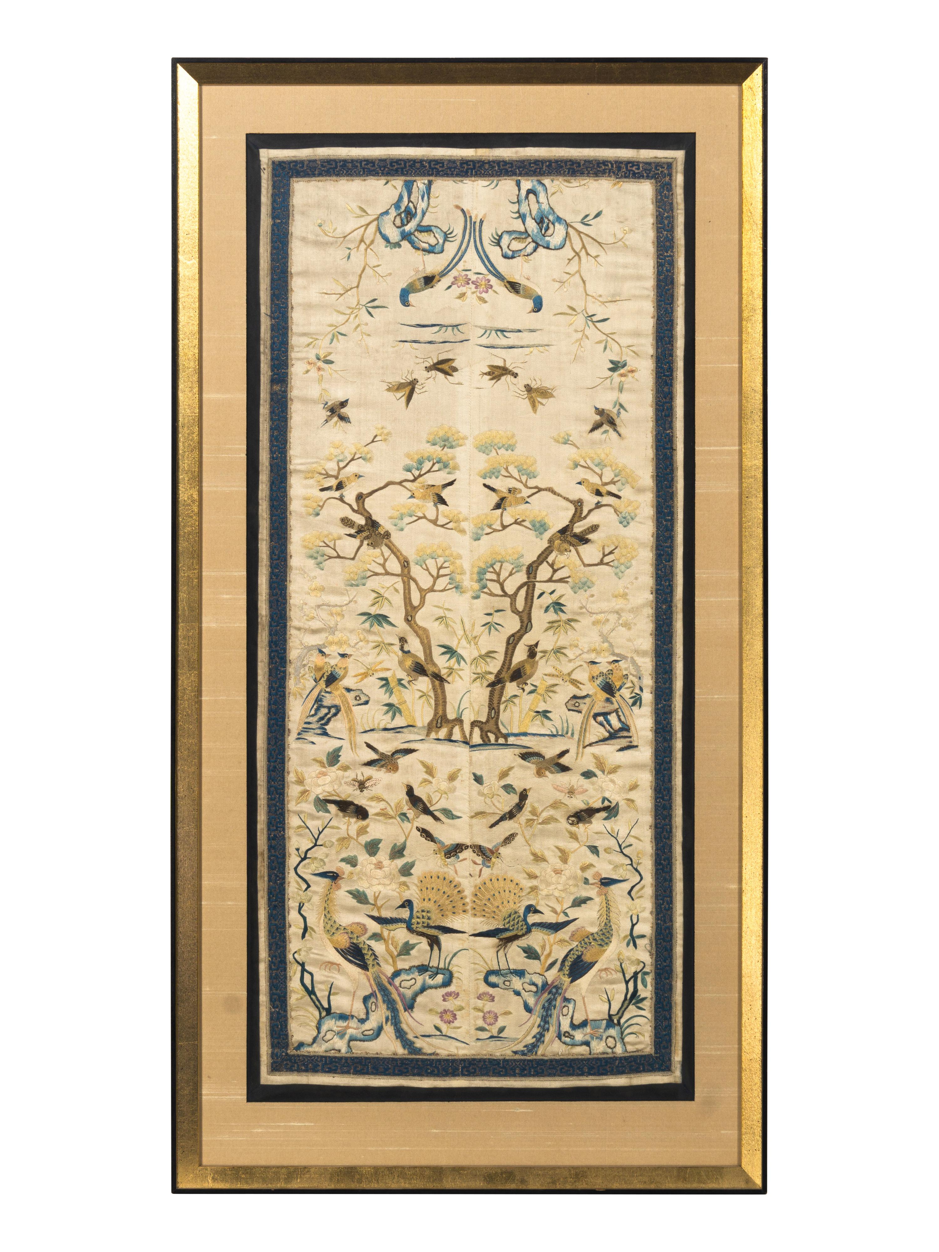 Three Chinese Embroidered Silk Panels