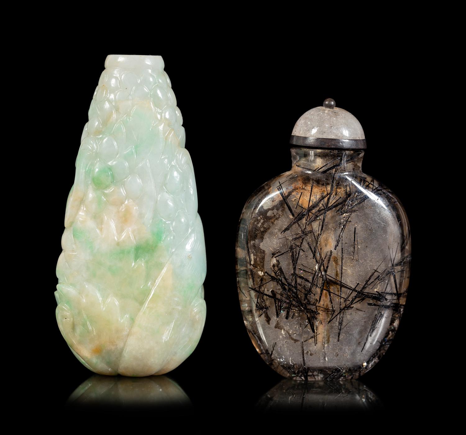 Two Carved Precious Stone Snuff Bottles