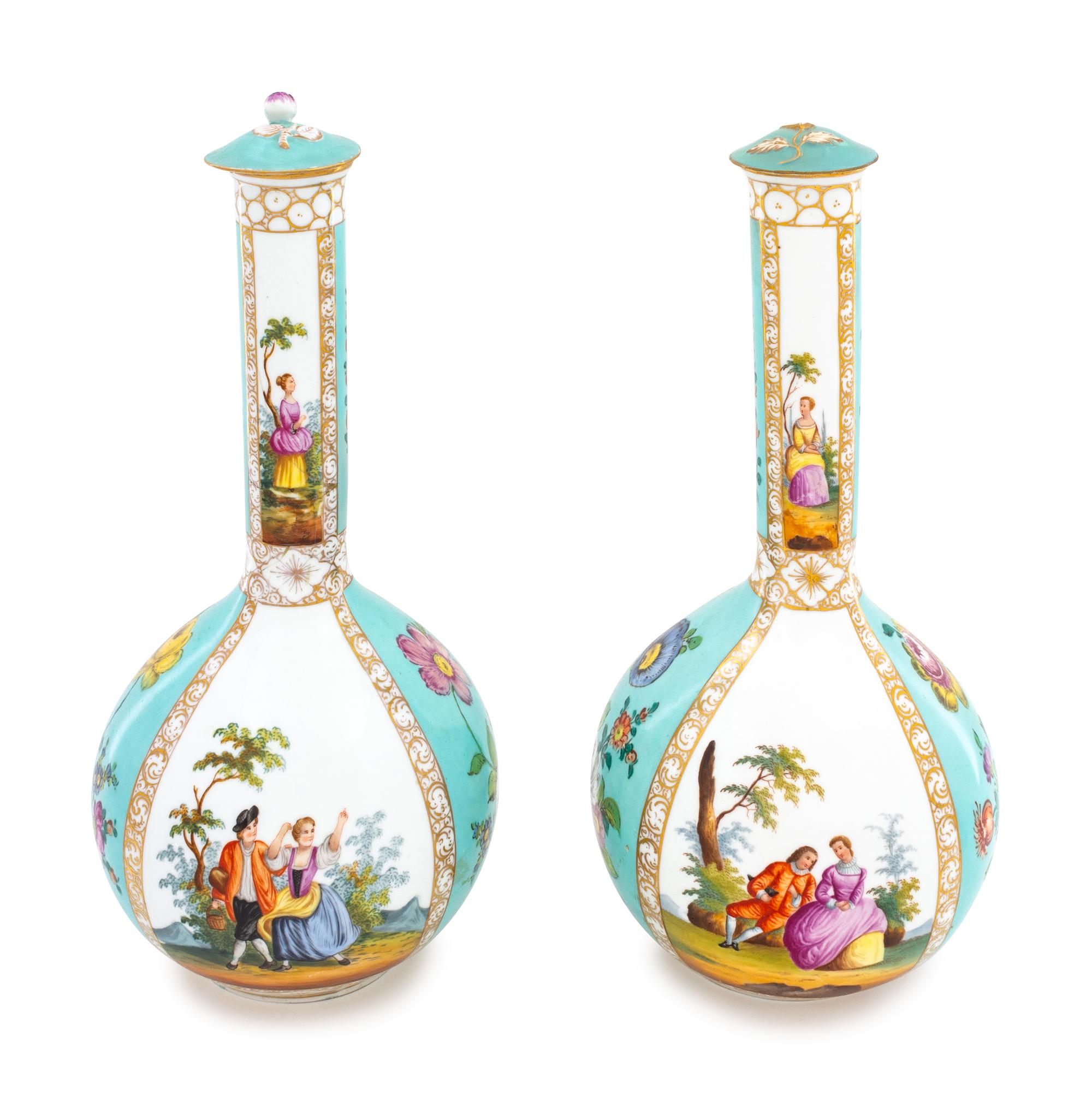 A Pair of German Porcelain Covered Vases