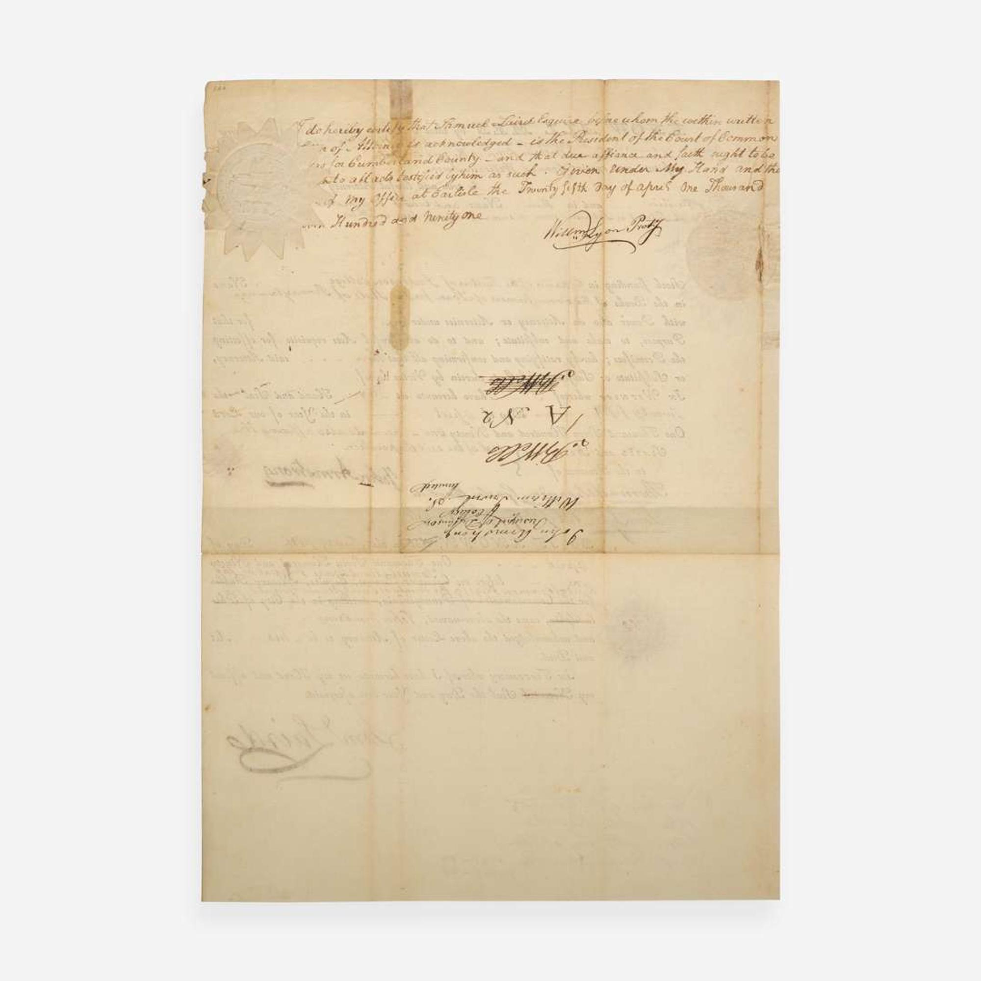 [Americana] [Dickinson College] Armstrong, John, Sr. Partially-Printed Document, signed