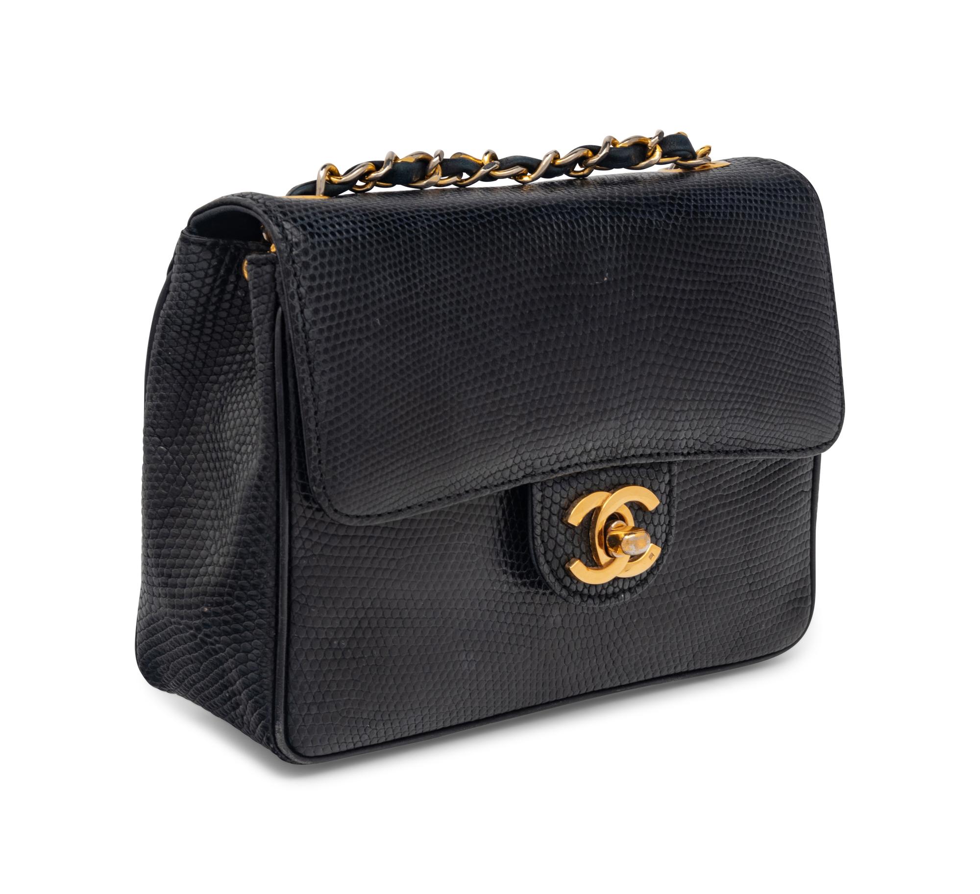 Chanel Small Flap Bag in Navy Lizard, 1986-88
