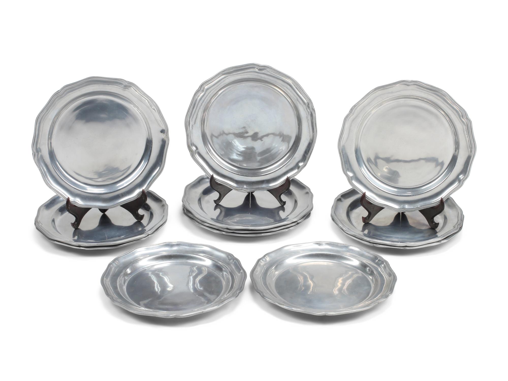 A Group of Twelve Pewter Scalloped Plates