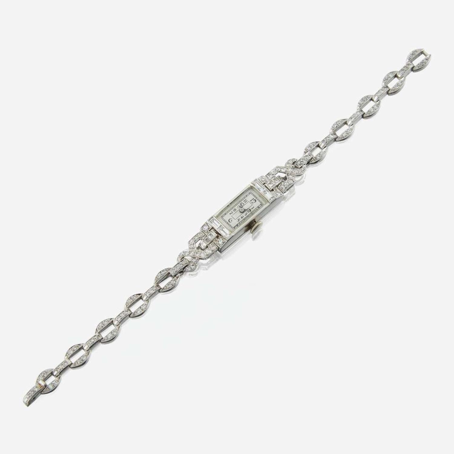 An Art Deco ladies platinum and diamond bracelet dress watch