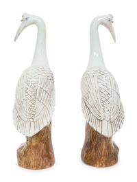 A Pair of Chinese Glazed Ceramic Cranes