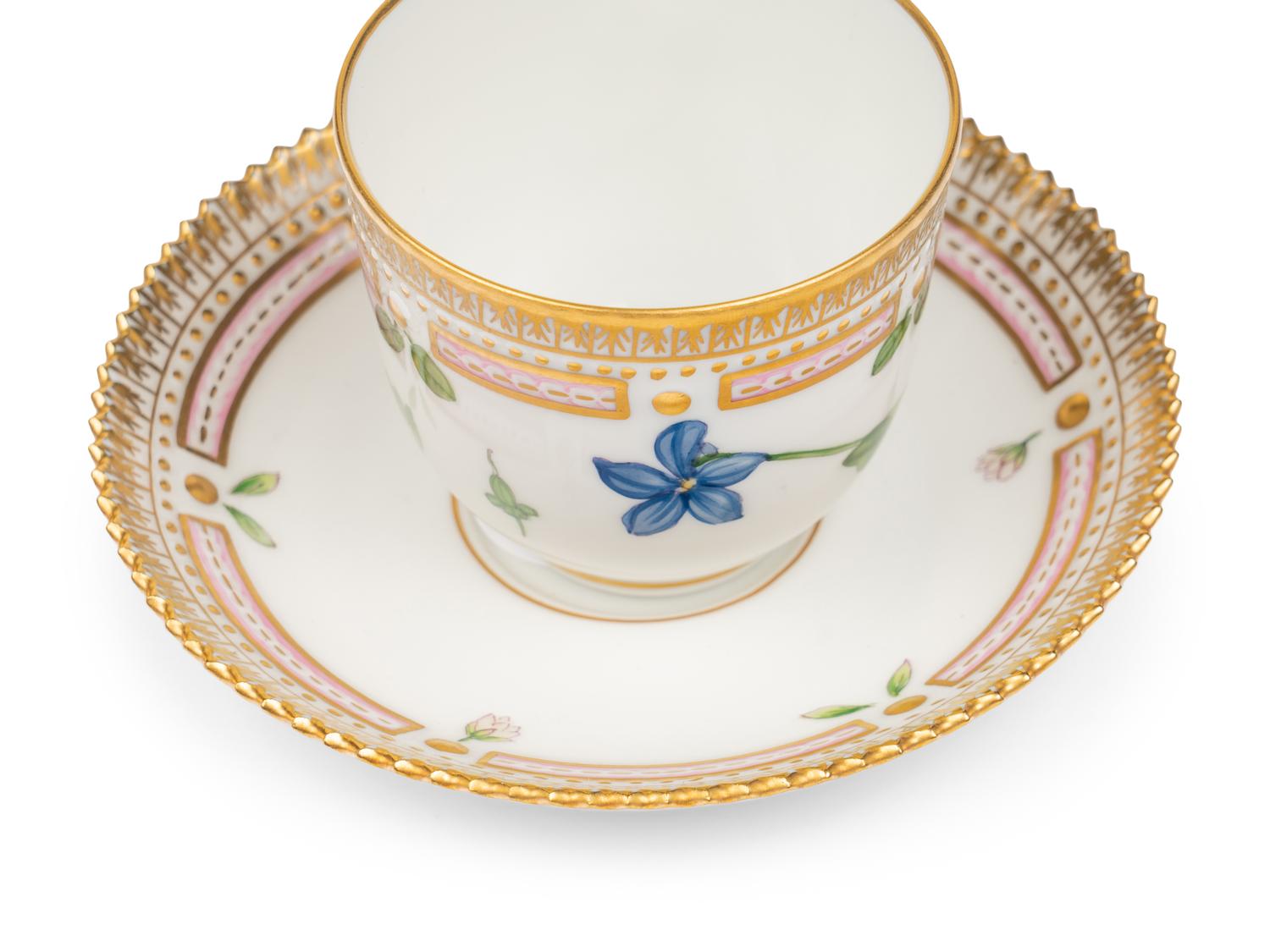 A Set of Six Royal Copenhagen Flora Danica Porcelain Coffee Cups and Saucers