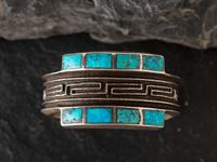 Silver Tufa Cast Cuff Bracelet, with Channel Inlay Turquoise