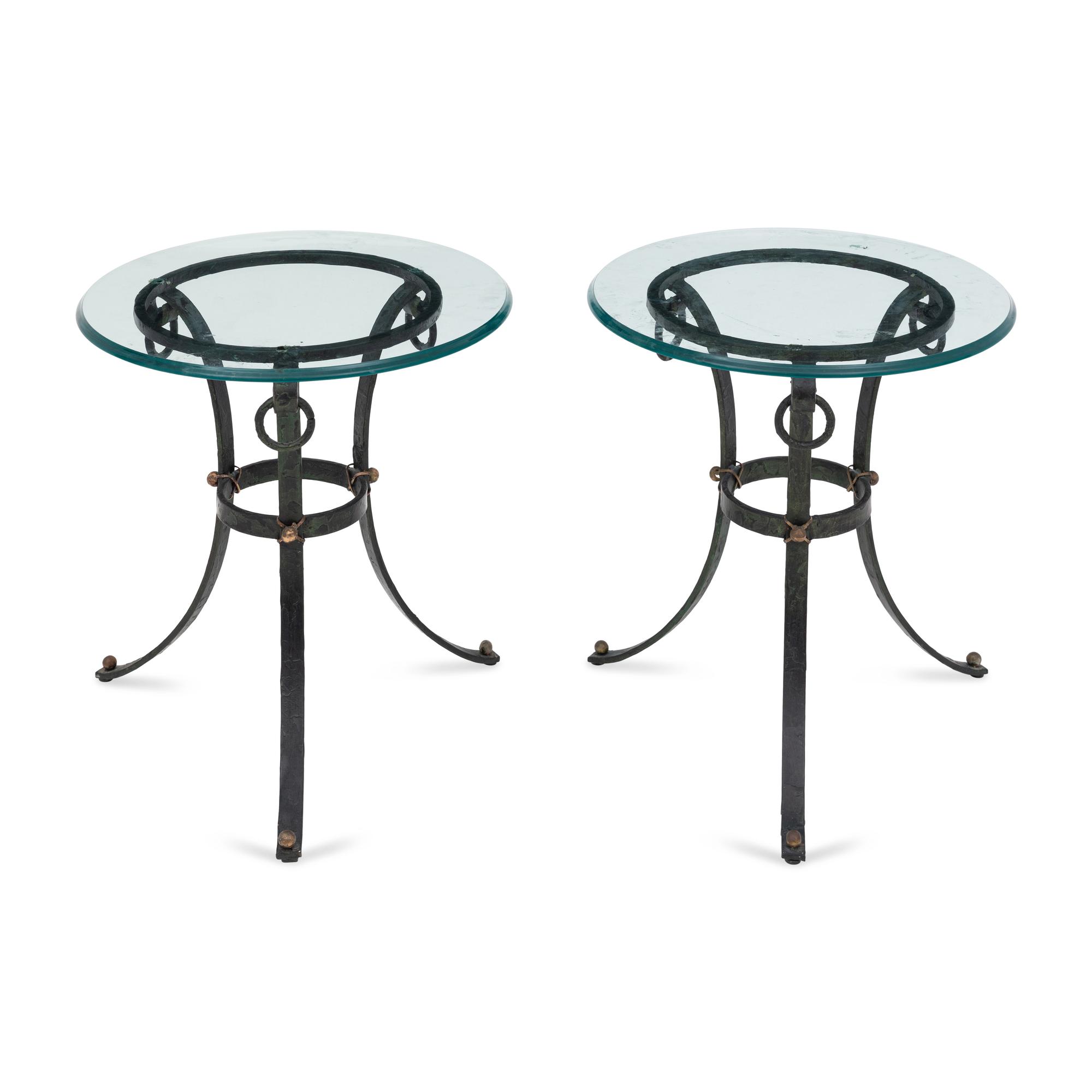 A Pair of Spanish Colonial Style Parcel-Gilt Iron Side Tables