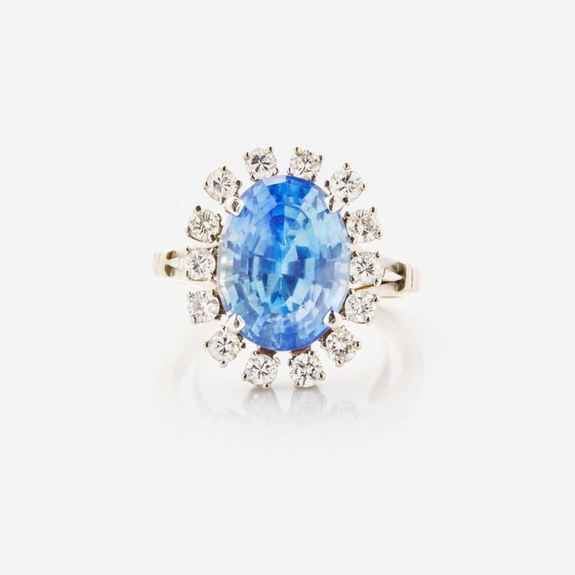 A 14K Gold, Sapphire, and Diamond Ring