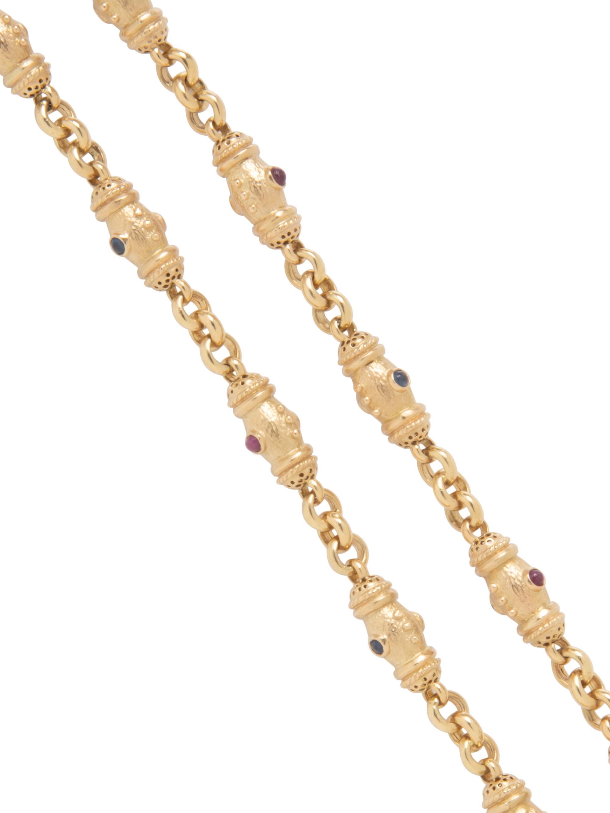 YELLOW GOLD, SAPPHIRE, AND RUBY NECKLACE