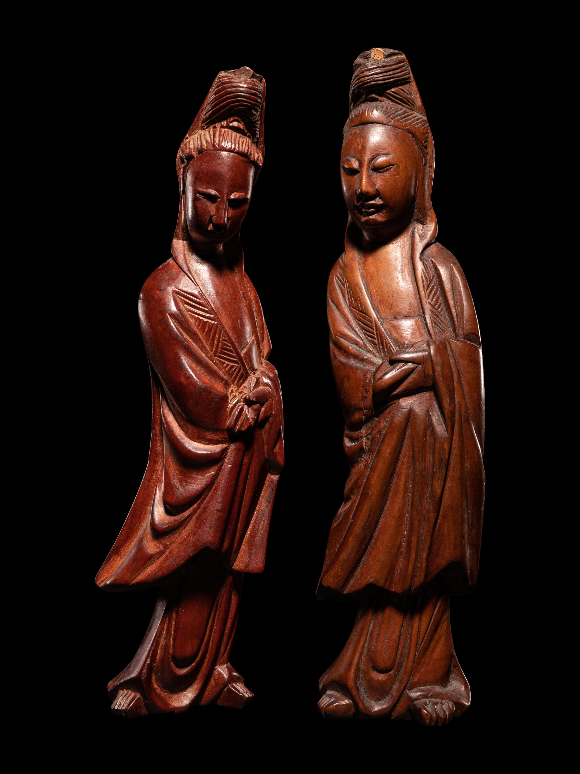 Four Chinese Carved Hardwood Figures