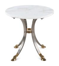 Three Steel and Brass Marble-Top Side Tables