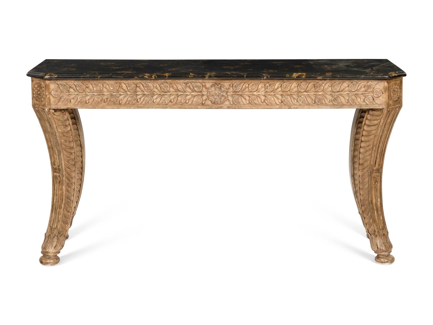 A Neoclassical Style Giltwood and Faux Marble-Top Console Table